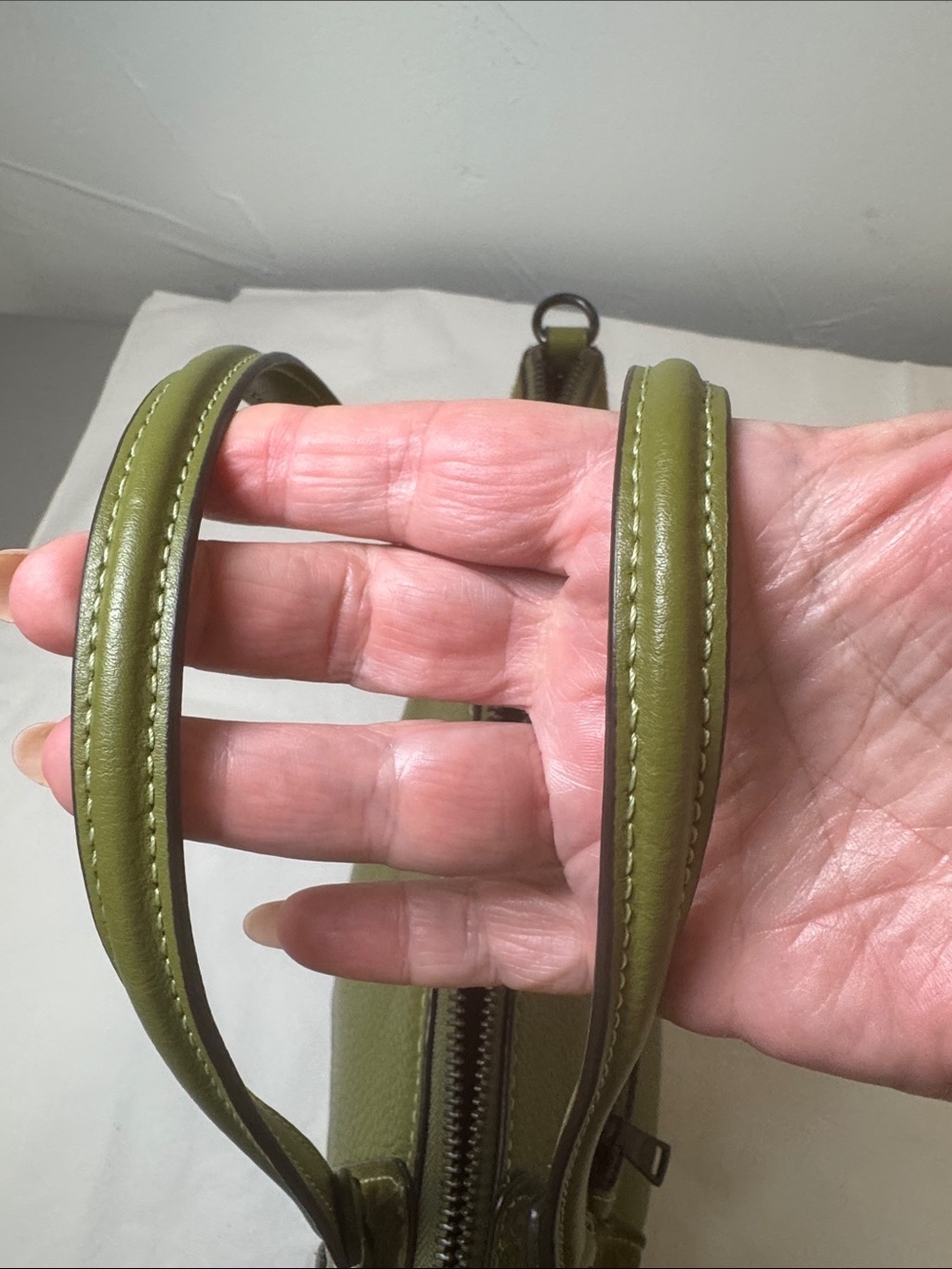 Coach Kasey Olive Green Leather & Suede Two-way Crossbody with gunmetal hardware - Picture 9 of 17
